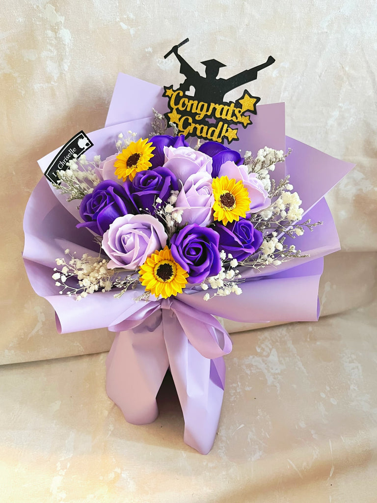 (番梘花) 美麗前景-畢業花束系列—太陽花 玫瑰花 乾燥花束