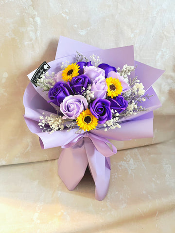 (番梘花) 美麗前景-畢業花束系列—太陽花 玫瑰花 乾燥花束