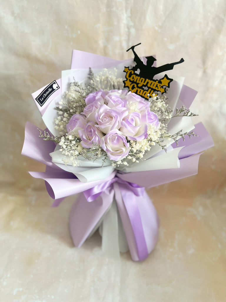 (番梘花)畢業花束系列—紫仙子 漸變紫畢業玫瑰花 乾燥花束