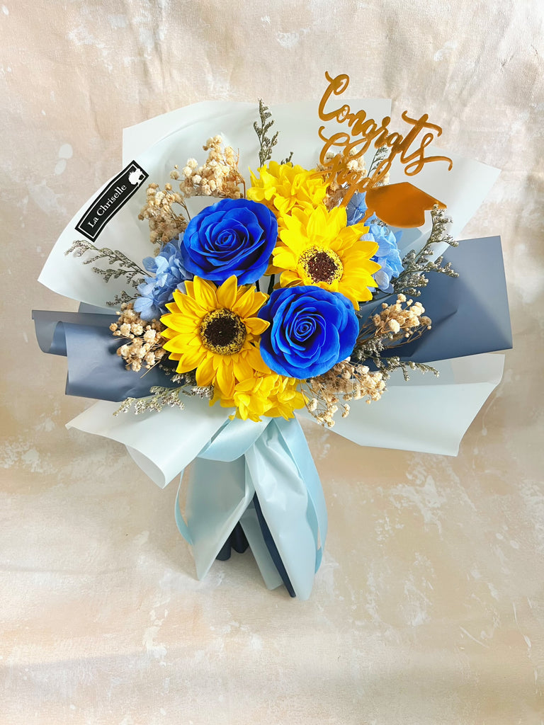 (番梘花) 完滿畢業-畢業花束系列—太陽花 玫瑰花 乾燥花束