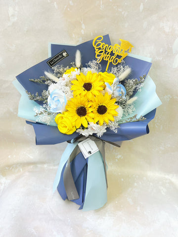 (番梘花)畢業花束系列—畢業夢 太陽花 玫瑰花 乾燥花束