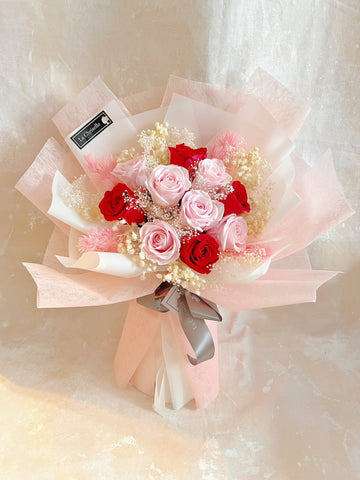 浪漫的一夜 10枝保鮮玫瑰花束|保鮮花 永生花生日花束 pink red preserved flower bouquet