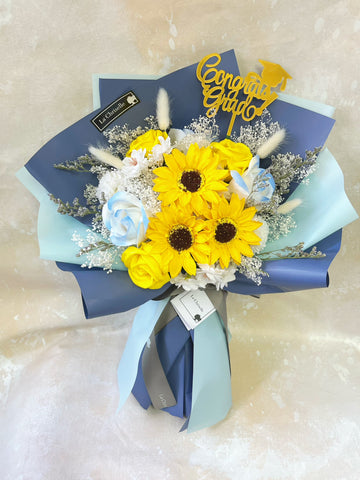 (番梘花)畢業花束系列—畢業夢 太陽花 玫瑰花 乾燥花束