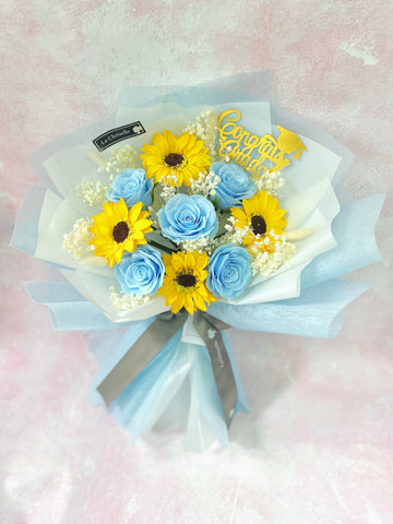 (番梘花)畢業花束系列—太陽花 玫瑰花 乾燥花束