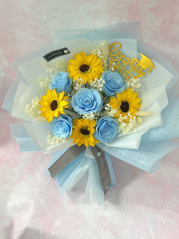 (番梘花)畢業花束系列—太陽花 玫瑰花 乾燥花束