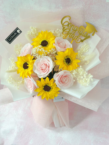 番梘花)畢業花束系列—太陽花 玫瑰花 乾燥花束