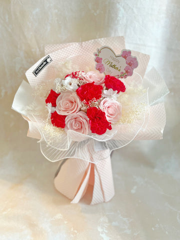 (番梘花)母親節花束系列— 漂亮媽媽玫瑰花 康乃馨乾燥花束