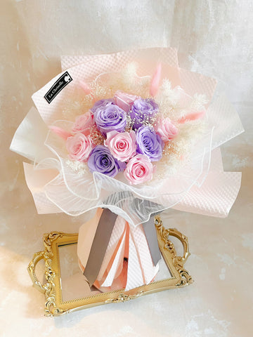 甜蜜約定 11 粉紅紫色保鮮玫瑰花束|保鮮花 永生花生日花束 Pink Puple Preserved Flower Bouquet