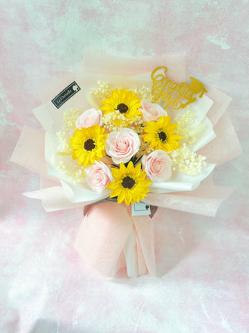 番梘花)畢業花束系列—太陽花 玫瑰花 乾燥花束