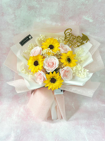 番梘花)畢業花束系列—太陽花 玫瑰花 乾燥花束