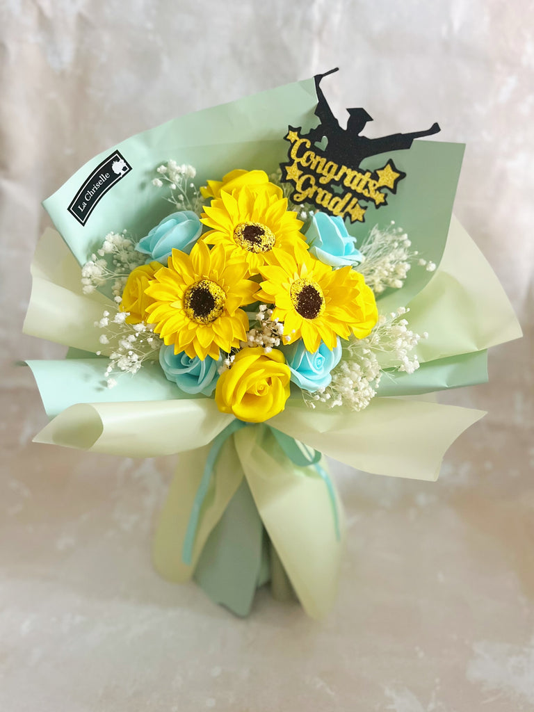 (番梘花) 青春畢業式-畢業花束系列—太陽花 玫瑰花 乾燥花束