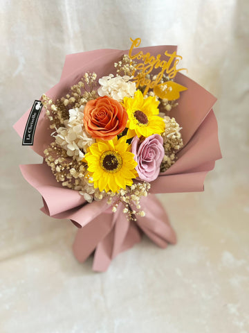 (番梘花) 再見學生時代-畢業花束系列—太陽花 玫瑰花 乾燥花束