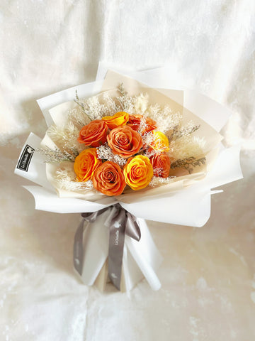 (番梘花)畢業花束系列—紅日 畢業玫瑰花 乾燥花束