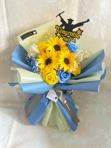 (番梘花) 陽光畢業天-畢業花束系列—太陽花 玫瑰花 乾燥花束