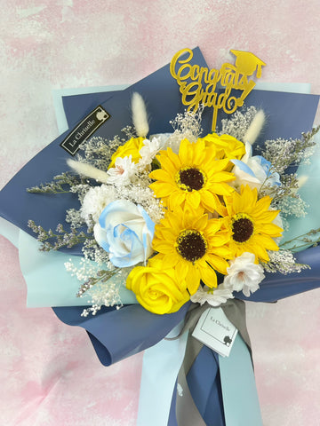 (番梘花)畢業花束系列—畢業夢 太陽花 玫瑰花 乾燥花束