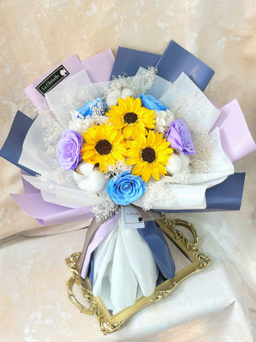 (番梘花)畢業花束系列—樂天 太陽花 乾燥花束 向日葵 玫瑰