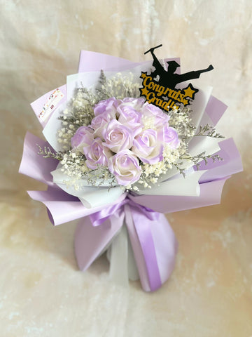 (番梘花)畢業花束系列—紫仙子 漸變紫畢業玫瑰花 乾燥花束
