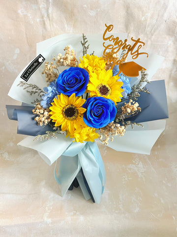 (番梘花) 完滿畢業-畢業花束系列—太陽花 玫瑰花 乾燥花束