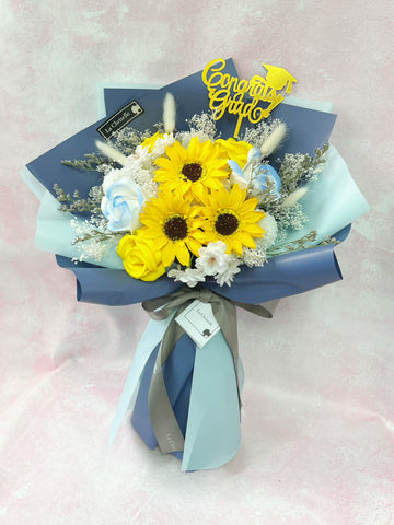 (番梘花)畢業花束系列—畢業夢 太陽花 玫瑰花 乾燥花束