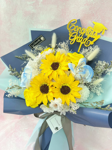 (番梘花)畢業花束系列—畢業夢 太陽花 玫瑰花 乾燥花束