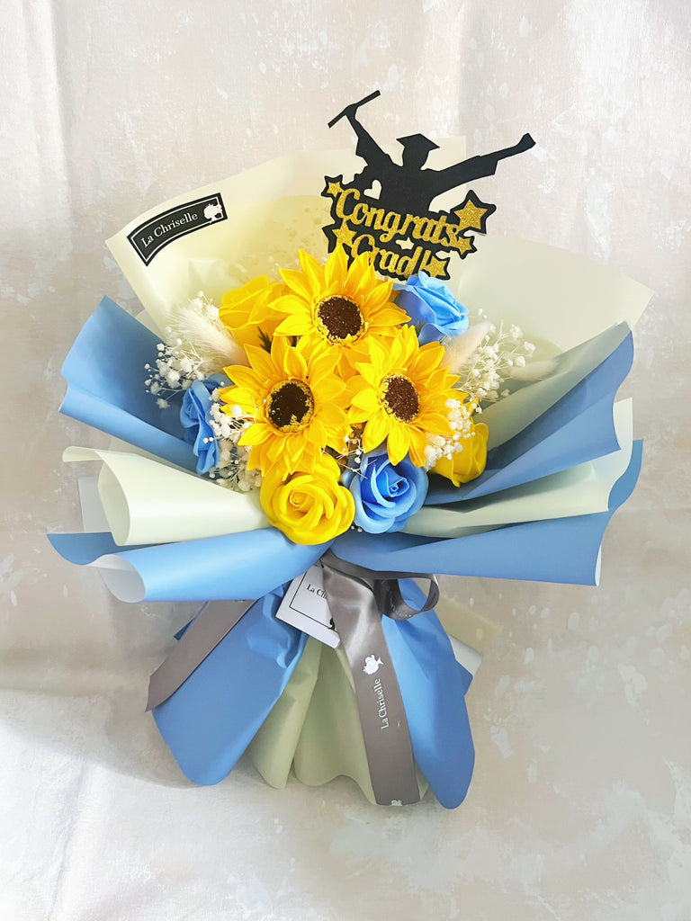 (番梘花) 陽光畢業天-畢業花束系列—太陽花 玫瑰花 乾燥花束