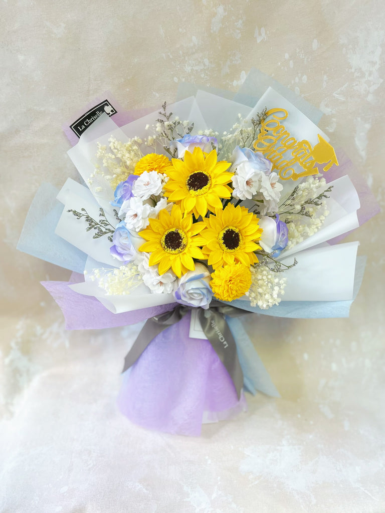 (番梘花)畢業花束系列—畢業快樂 太陽花 玫瑰花 乾燥花束