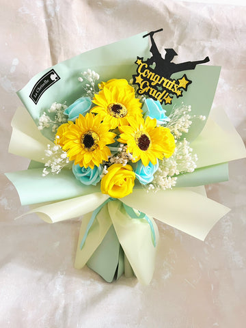 (番梘花) 青春畢業式-畢業花束系列—太陽花 玫瑰花 乾燥花束