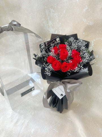 *迷你*版天長地久9枝紅色保鮮玫瑰花永生花束  Le Petit Forever Love Red Preserved Rose Flower Bouquet