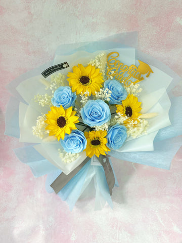 (番梘花)畢業花束系列—太陽花 玫瑰花 乾燥花束