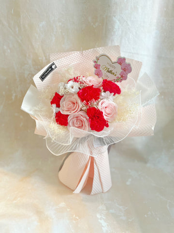 (番梘花)母親節花束系列— 漂亮媽媽玫瑰花 康乃馨乾燥花束