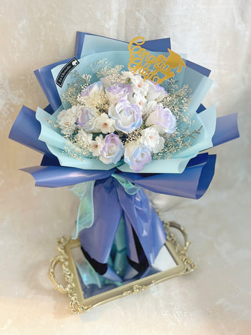 (番梘花)畢業花束系列— 9 枝夢幻玫瑰花 乾燥花束