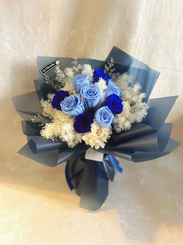 藍色海岸 9枝保鮮玫瑰花束|保鮮花 永生花生日花束  preserved flower bouquet