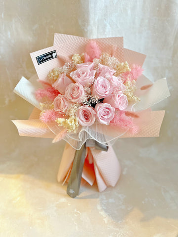 11 枝粉紅色保鮮玫瑰花束|保鮮花 永生花生日花束 11 Pink Rose Preserved Flower Bouquet