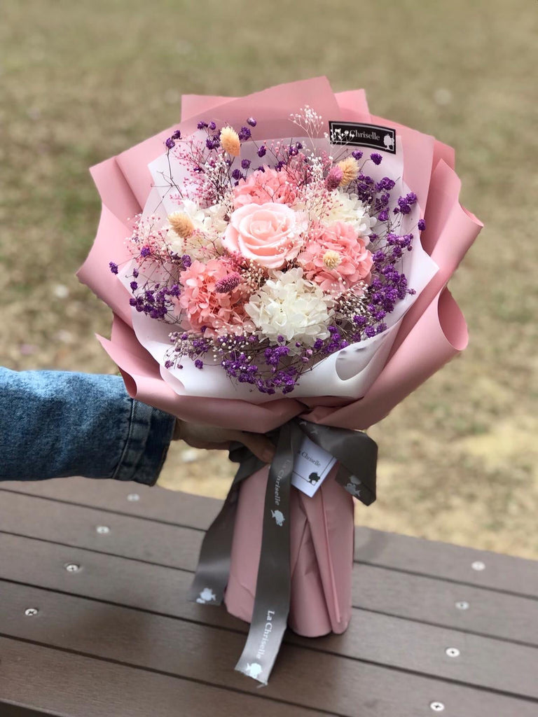 (情人節預訂)甜美情人-粉紅色保鮮玫瑰花束 永生花Pink Preserved Rose Bouquet