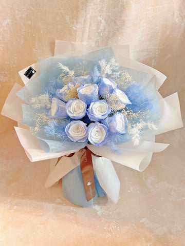 浪漫如雪11 枝漸變色保鮮玫瑰花束|保鮮花 永生花生日花束