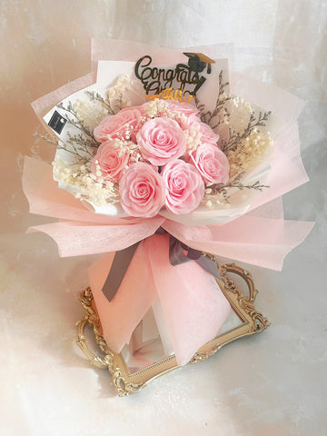 (番梘花)浪漫粉紅 玫瑰花   生日花束 乾燥花束  畢業花束系列