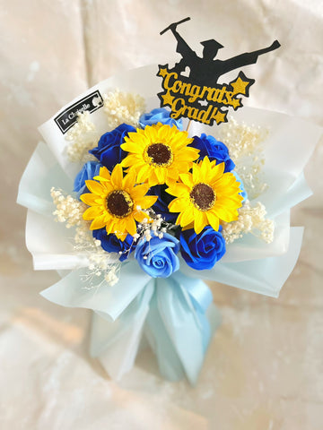 (番梘花) 晴朗畢業天-畢業花束系列—太陽花 玫瑰花 乾燥花束