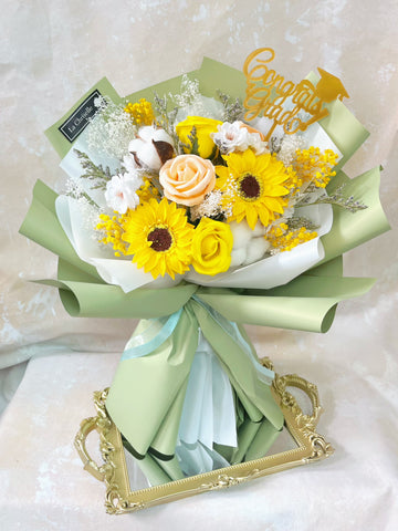 (番梘花)畢業花束系列—綠茶 太陽花 乾燥花束 向日葵