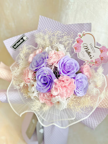 (番梘花)母親節花束系列— 十全十美玫瑰花 康乃馨乾燥花束