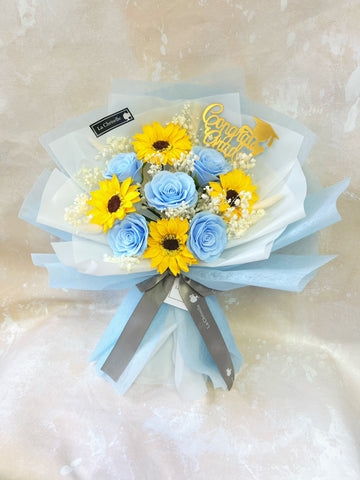(番梘花)畢業花束系列—追逐夢想 太陽花 玫瑰花 乾燥花束