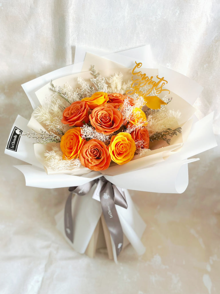 (番梘花)畢業花束系列—紅日 畢業玫瑰花 乾燥花束