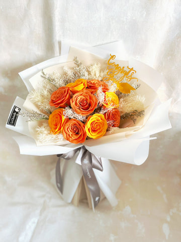 (番梘花)畢業花束系列—紅日 畢業玫瑰花 乾燥花束