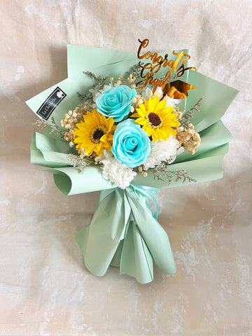 (番梘花) 美好回憶-畢業花束系列—太陽花 玫瑰花 乾燥花束