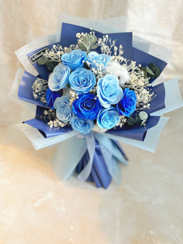 (番梘花)三色藍玫瑰 番梘玫瑰花 乾燥花束  生日花束