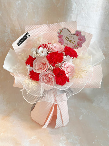 (番梘花)母親節花束系列— 漂亮媽媽玫瑰花 康乃馨乾燥花束