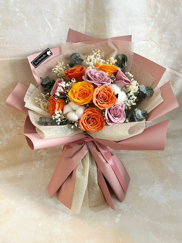 (番梘花)秋天的童話 番梘玫瑰花 乾燥花束  生日花束