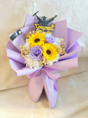 (番梘花) 新的開始-畢業花束系列—太陽花 玫瑰花 乾燥花束