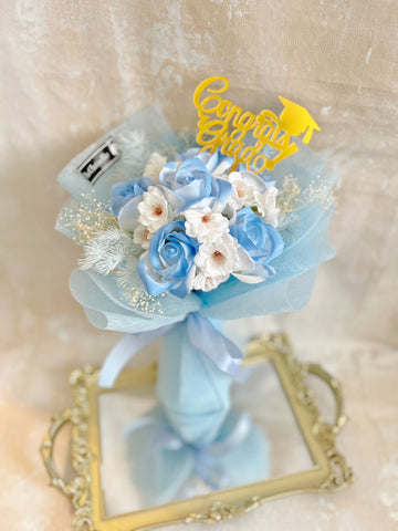 (番梘花)6 枝漸變藍玫瑰花 乾燥花束 生日花束 畢業花束系列