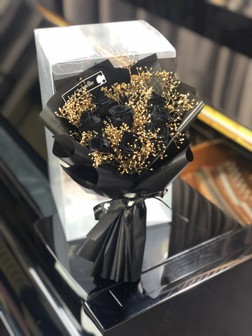 (情人節預訂) *迷你* 版天長地久9枝黑色保鮮玫瑰花束  Le Petit Forever Love Black  Preserved Rose Flower
