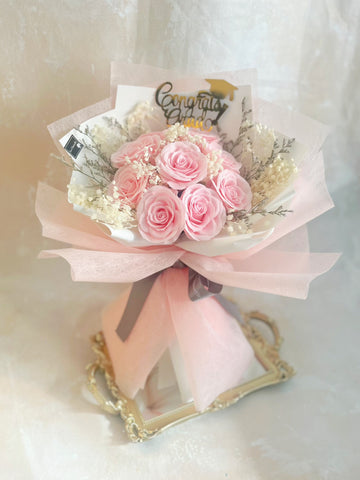 (番梘花)浪漫粉紅 玫瑰花   生日花束 乾燥花束  畢業花束系列